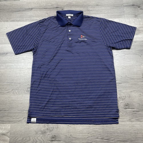 Peter Millar Polo Shirt Mens Size L Blue With Gold Stripes Short Sleeve - Picture 2 of 17