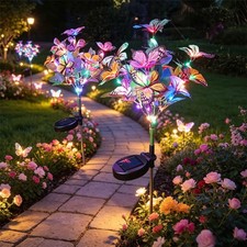 Solar Butterfly Stake Light Stainless Steel Waterproof Color LED Courtyard Lamp