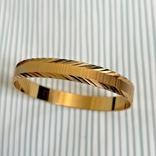 Vintage Signed MONET Gold Tone Textured Striped Bangle Bracelet