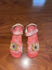 NEW L'Artiste Spring Step Laisis Red Leather Flower Wedge Sandals EU 36 US 5.5-6