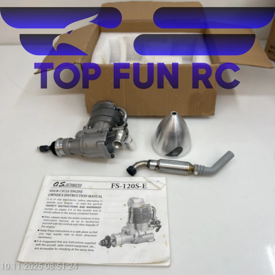 OS FS-120S-E 4-STROKE NITRO RC AIRPLANE ENGINE W/ MUFFLER & ORIGINAL BOX - Image 2 of 4