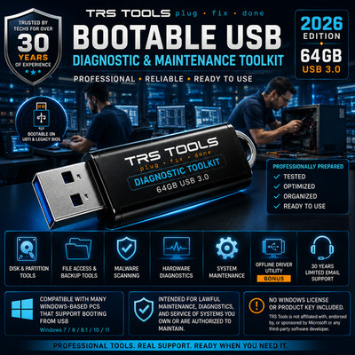 Computer Repair Bootable USB Utility Toolkit For PC Diagnostics & Maintenance
