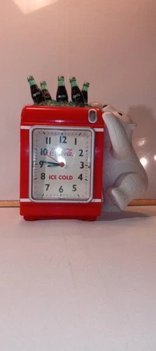 Vintage Coca Cola Alarm Clock, Polar Bear Coin Bank, Ice Chest w/Coke Bottles