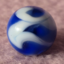 VTG Alley Agate .57" Marble West Virginia Blue Inky Swirl Calligraphy Flame