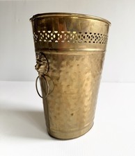 Vtg Mid Century Hammered Brass Trash Can Wast...