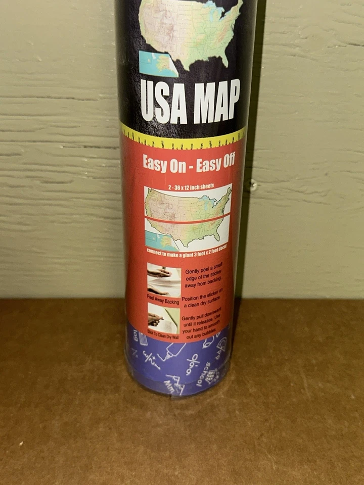 Calcomanía de pared mapa gigante Black Board Basics EE. UU. fácil de encender 6x2 pies aula hogar Foto 3 de 4