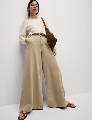 Marks & Spencer Womens Wide leg Trousers in Light Caramel - M&S