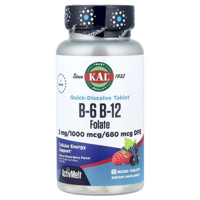 KAL B-6 B-12 Folic Acid Berry 60 Micro Tablets Vegetarian