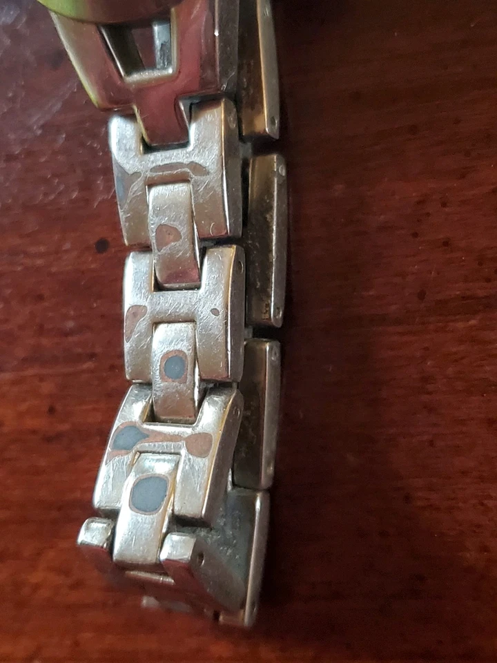 PANAMA JACK 'Surf Girl' Watch Vntg - Blue Flowers, Silver Link Band - Not Tested - Image 4 of 4