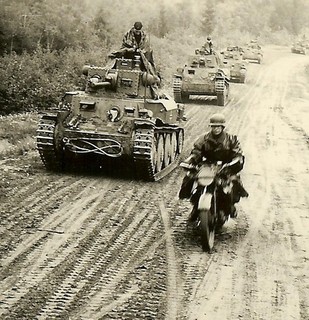BEST! German Pzkw.38(t) Panzer Tank Column Passing on Road Heading to Front!