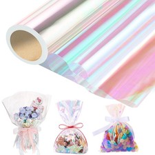 woric Iridescent Cellophane Wrap Roll 82 Ft x 17 In Clear Wrapping Paper
