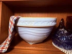 Vintage McCoy Blue Sunrise Pottery Mixing Bowl | Yellow Ware Stoneware Bowl