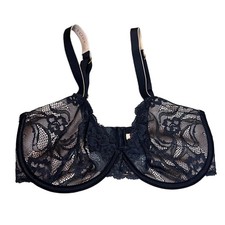 Donna Karan Size 32DD Lace Balconette Bra Black Intimates Lingerie Sexy Sheer