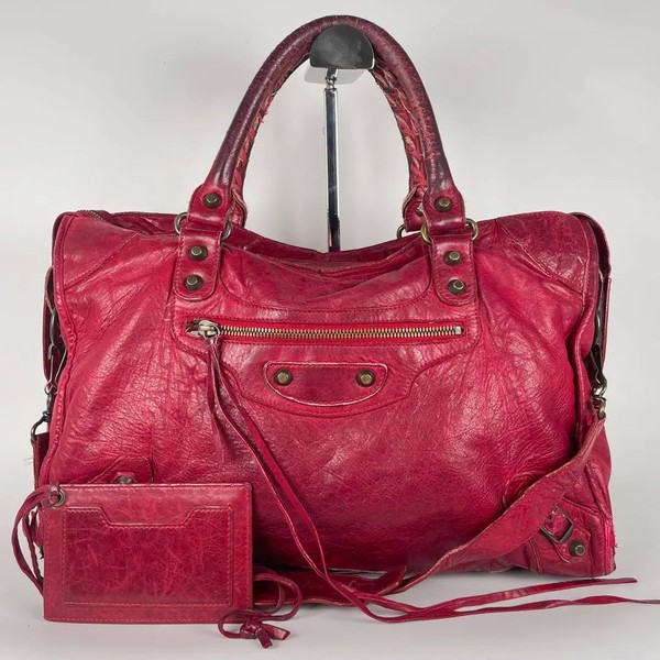 BALENCIAGA The City bag 2way Handbag Red Leather 115748 Y2K Vintage Auth