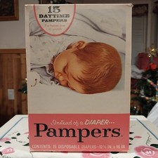 NEW VTG Pampers diapers 1960s era 15 Ct SEALED Cardboard paper BOX