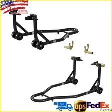 Set of 2 850lbs Motorcycle Front & Rear Stand Lift Swingarm Spool Paddock Stand