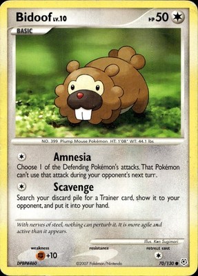 Bidoof 70/130 Common Diamond & Pearl Pokemon Moderately Played