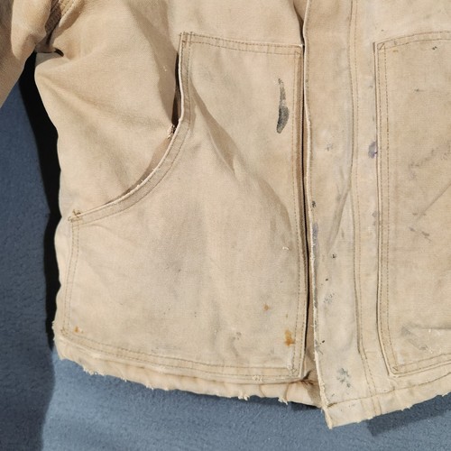 Vintage Carhartt Jacket Mens Size Medium Beige Canvas Workwear Distressed READ - Picture 8 of 24