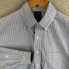 Brooks Brothers Button Down Shirt Mens 16 34/35 Blue Plaid Non Iron Cotton
