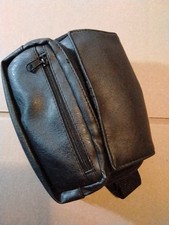 Fanny Pack Black Pleather Waist Pouch with 3 Pockets Adjustable Strap