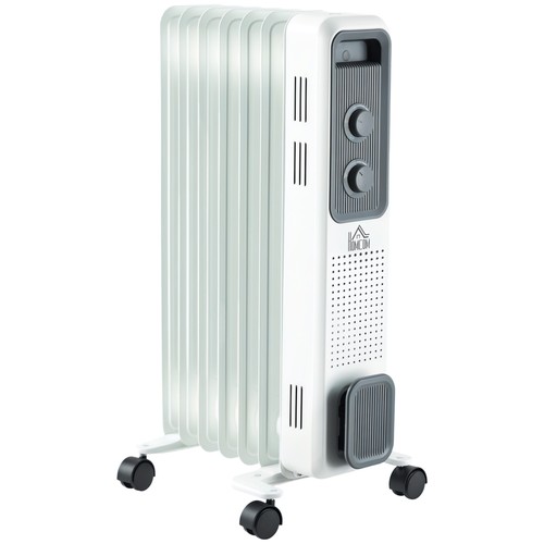 HOMCOM Oil Filled Radiator Portable Heater W/ 7 Fin, 3 Heat Settings, White