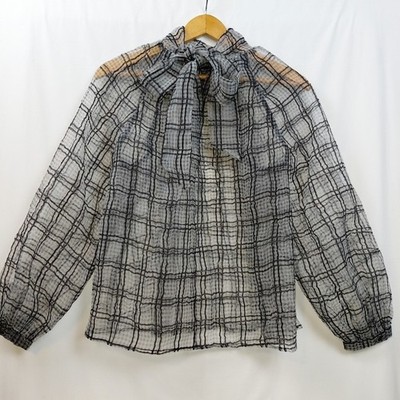 Current Air X Anthropologie Sheer Mockneck Windowpane Blouse Women's Sz Small