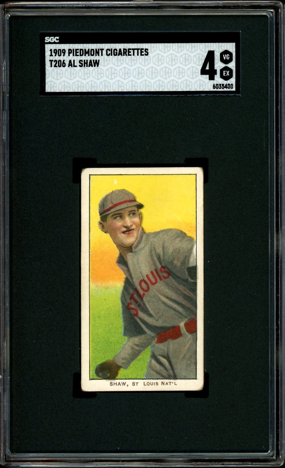 1909-11 T206 Piedmont Cigarettes Baseball Al Shaw SGC 4
