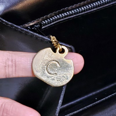 Vintage CELINE Black Leather And Gold Tone Circa 1990 Top Handle