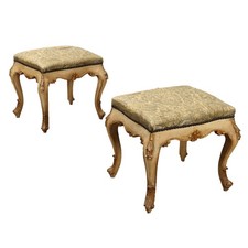 Coppia di Pouf Antichi in Stile Barocchetto Legno Dorato XIX Secolo
