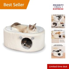 Spacious Oval Cat Bed with Durable Faux Fur  Washable Cover for Indoor Cats