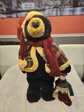 Dan Dee Plush Christmas Black Bear 22 Holiday Bear with Scarf Hat