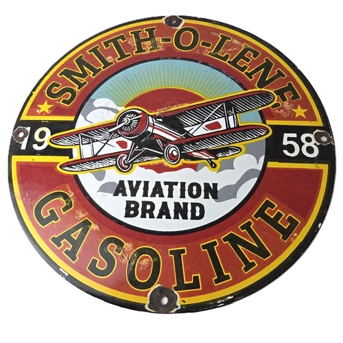Vintage Porcelain Smitholene Gasoline Sign - Aviation Service Gas Pump Sign