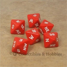 NEW Set of 6 Red Compass D8 RPG Game Direction Dice D&D Koplow