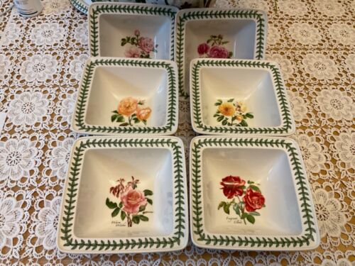 PORTMEIRION - BOTANIC ROSES - 6 SQUARE SERVING BOWlS, SMALLER SIZE