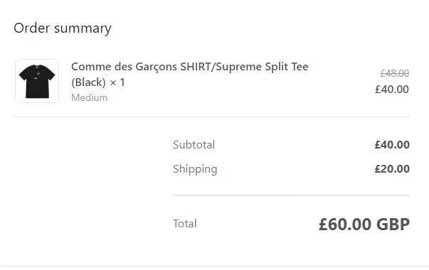 Supreme Comme des Garcons Shirt Split Box Logo Tee Black Large 100% authentic M