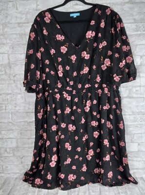 Draper James RSVP Dress Womens 3X Black Floral Romantic Boho Office