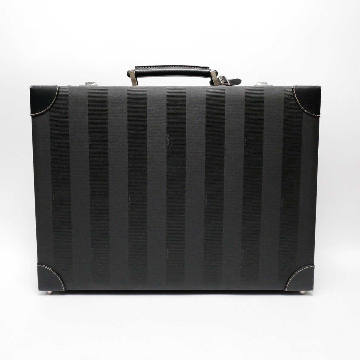 FENDI Briefcase Old FENDI 80'S Attache Case Stripe Black Leather
