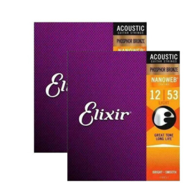 1-4x Elixir Nanoweb Akustikgitarrensaiten Phosphor Bronze 12-53 Light Saiten