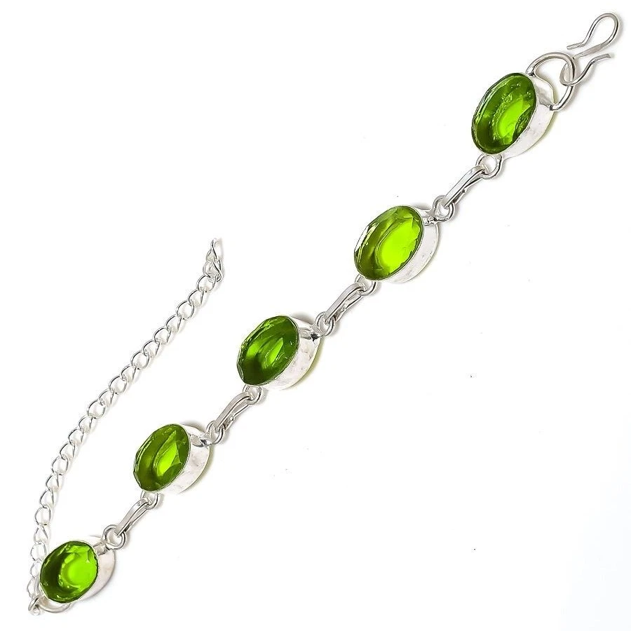 Gemstone Peridot Handmade 925 Sterling Silver Jewelry Bracelet 7-8" - Image 2 of 2