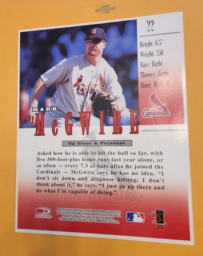1998 DONRUSS STUDIO -- MARK McGWIRE -- 8X10 JUMBO CARD - Picture 2 of 2