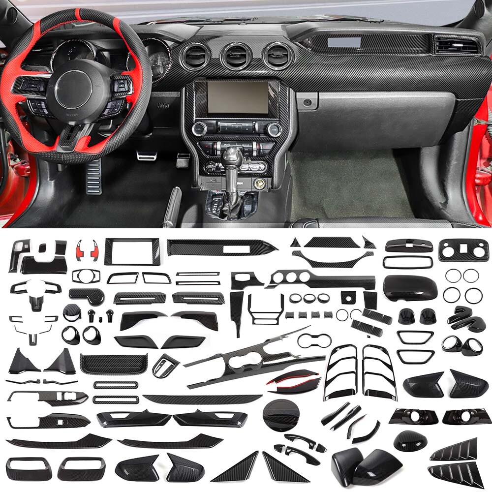 Carbon Fiber Interior Exterior Trim Full Decor Covers For Ford Mustang 2015-2023