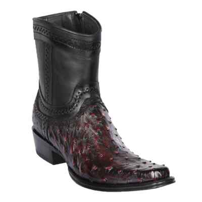 Los Altos CHERRY GENUINE OSTRICH Ankle Boot SQUARE Toe Side Zipper D 76B0318