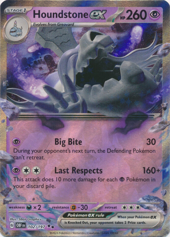 LP Pokemon Houndstone ex - 102/197 - Double Rare Lightly Played Obsidian Flames