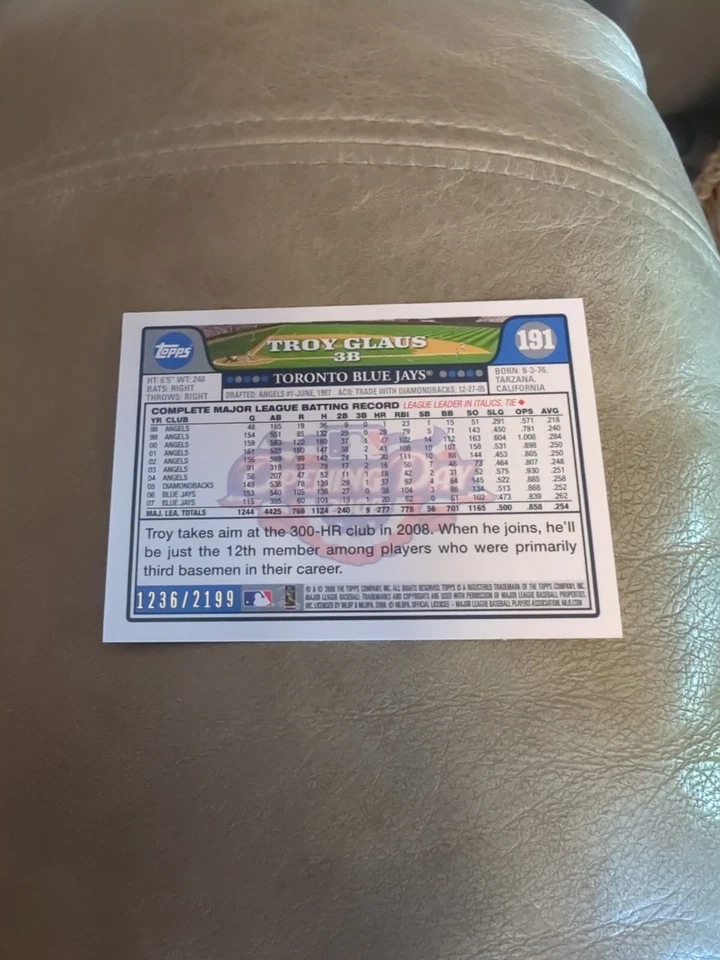 2008 Topps Opening Day Gold #191 Troy Glaus /2199 - Image 2 of 2