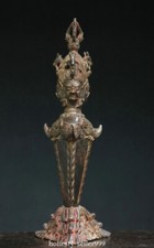 12.2'' Old Tibet Bronze Gilt Horse Head Mahakala Wrathful Deity Buddha Hold Faqi