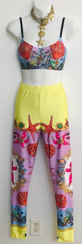 New TREASURES of the SEA Status Seashell Print LEGGINGS Small - Picture 5 of 11