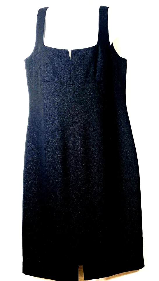 Vestido Georgiou Talla 12 Negro Brillante Elastizado Lápiz Funda Nuevo con Etiquetas $129 Cuello con Muescas Foto 2 de 4