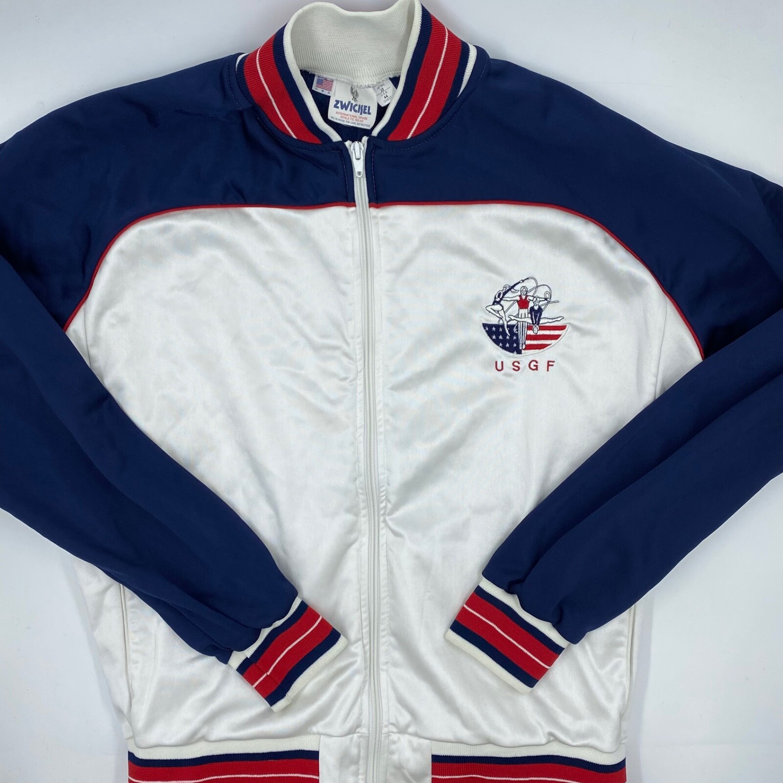 Chaqueta de Baile USGF Mujer Cremallera Completa Poliéster Azul Blanco Talla 44 Ballet Deportes