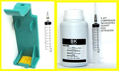 INKWORLD 250 ml Kit inchiostro hp 45 nero + refill clip + liquido pulizia testine HP 45