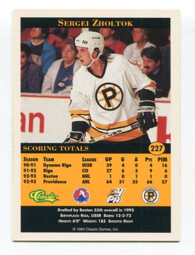 1994 Classic Pro Prospects Sergei Zholtok Signed Card Hockey Autograph AUTO #226 - Picture 2 of 2